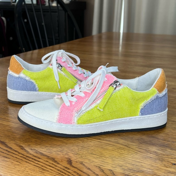 ⭐️ Dolce Vita Women's Miya Sneaker Sherbert Zipper Pink Yellow Canvas Sz 7 - Picture 4 of 14